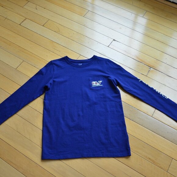 Vineyard Vines Women's Peaks Plaid Fill Whale L/S Pocket Blue T-Shirt XS - Picture 1 of 7